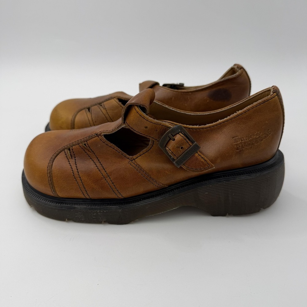 Dr. Martens Archie T Strap Shoes Womens Size 4 Brown 8386 England Chunky